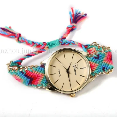 OEM мода вязаный холст браслет дамы ремешок для часов с металлическим краем